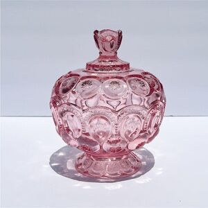 RARE Vintage Weishar Moon and Stars Pink Glass Candy Dish Compote